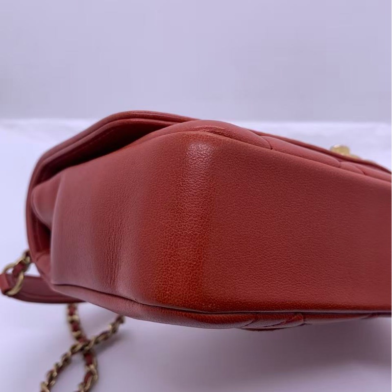 二手Chanel香奈兒cf戴妃鏈條包紅色羊皮金扣，鐳射20開-18