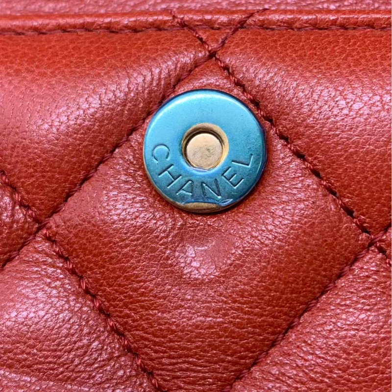 二手Chanel香奈兒cf戴妃鏈條包紅色羊皮金扣，鐳射20開-20