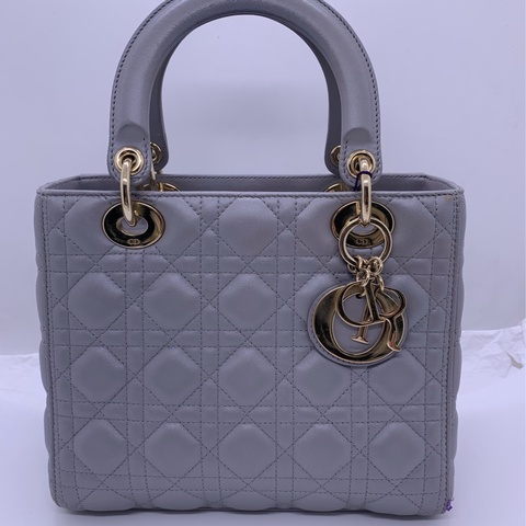 二手Dior五格戴妃包珠光灰羊皮金扣手提包