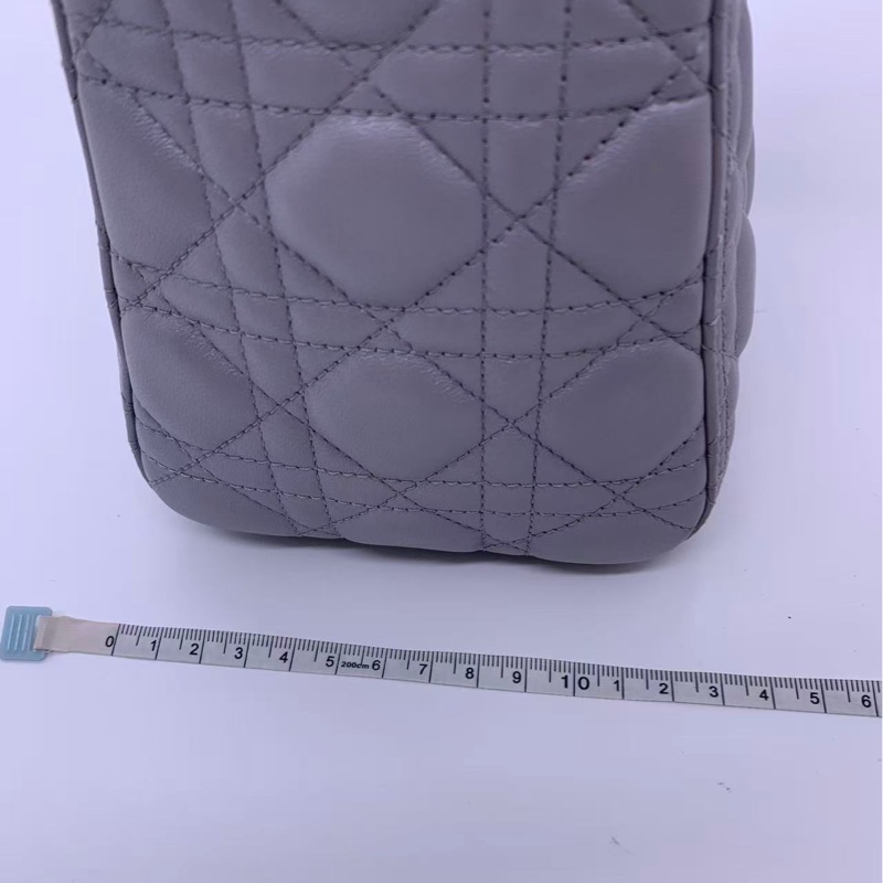 二手Dior五格戴妃包珠光灰羊皮金扣手提包-8