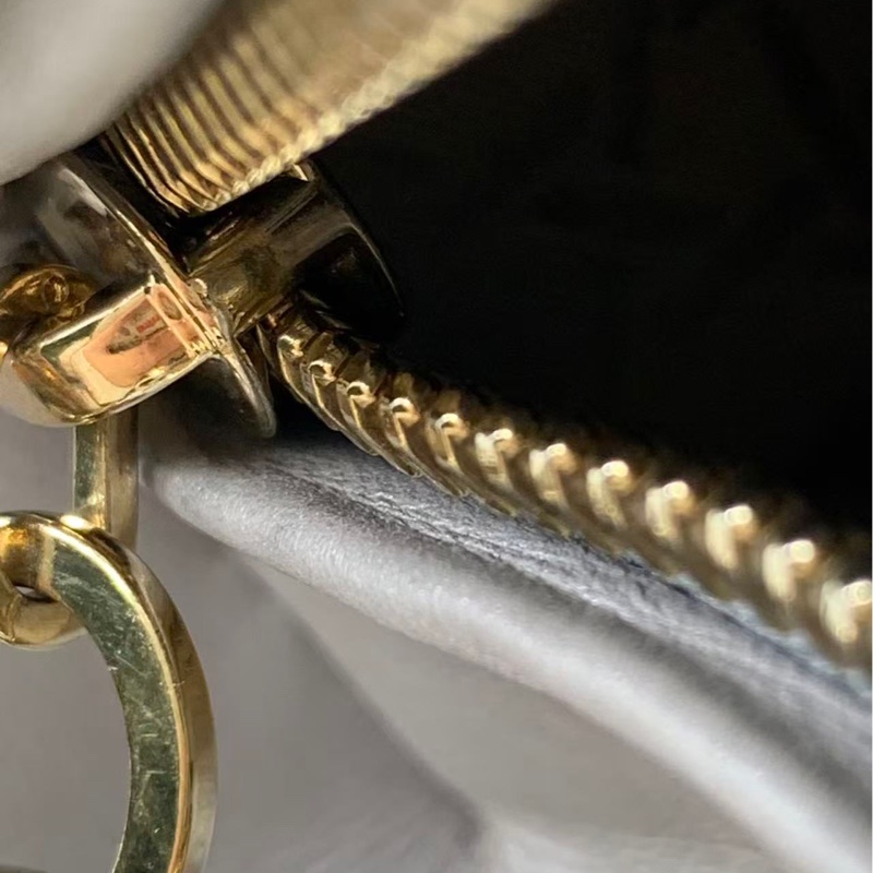 二手Dior五格戴妃包珠光灰羊皮金扣手提包-16