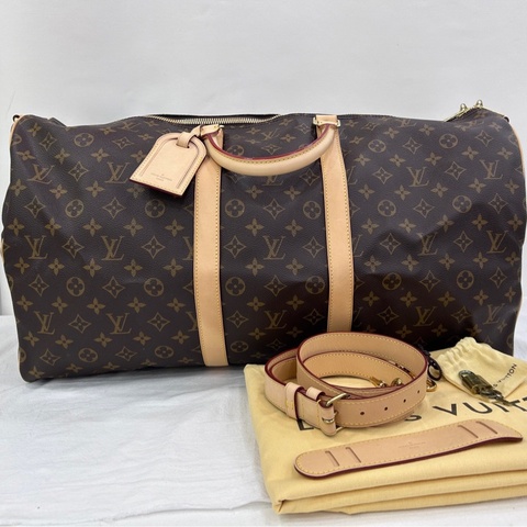LV路易威登Keepall 55老花旅行袋，經典棕色配色，金色五金，16年標，閒置