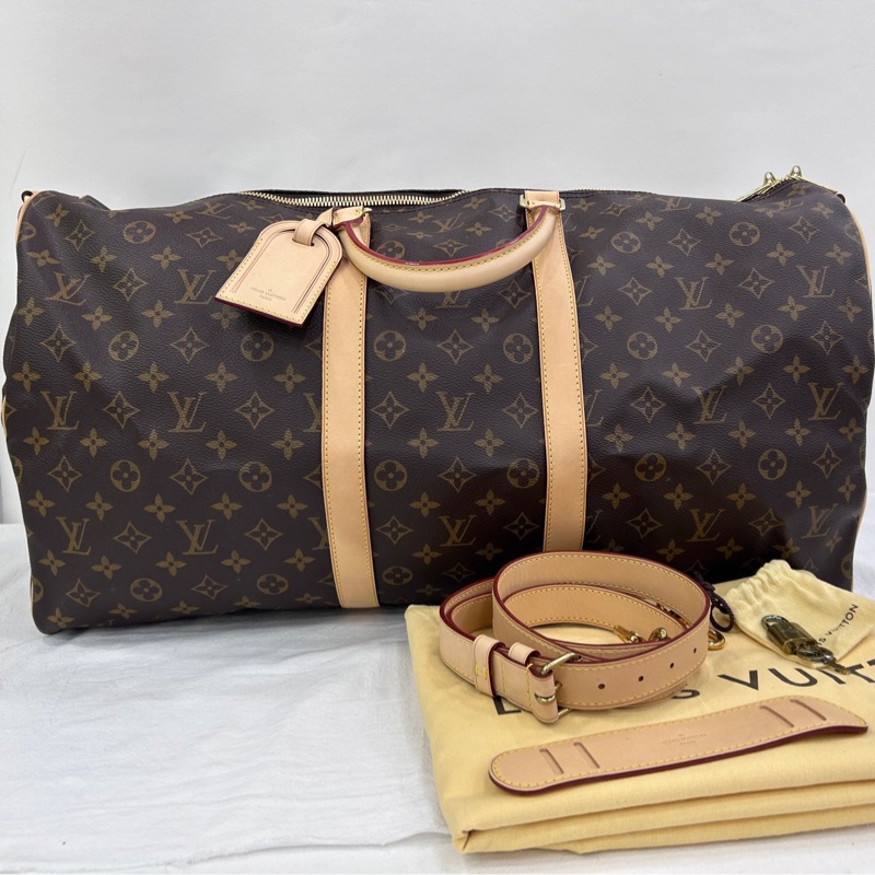 LV路易威登Keepall 55老花旅行袋，經典棕色配色，金色五金，16年標，閒置-0