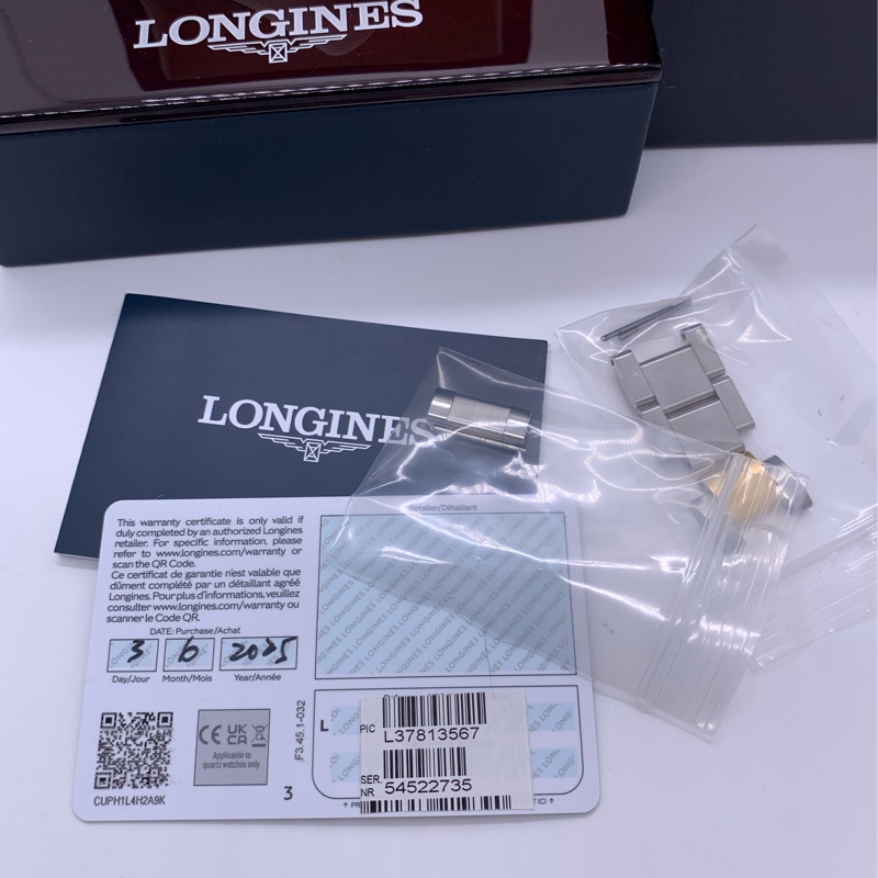 二手浪琴Longines康卡斯系列  型號:L3.781.3.56.7，自動機械機芯，表徑41毫米 精鋼間金，黑色太陽紋錶盤，陶瓷外圈，旋入式表冠，夜光刻度，日曆顯示，300米防水，72小時動力儲備，原始狀態，2025年購入-11