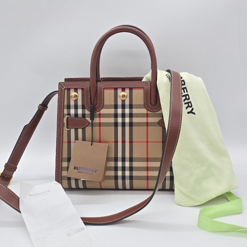 Burberry 巴寶莉 新款迷你 Vintage 格紋 雙提把 Title 手提包 肩背包-1