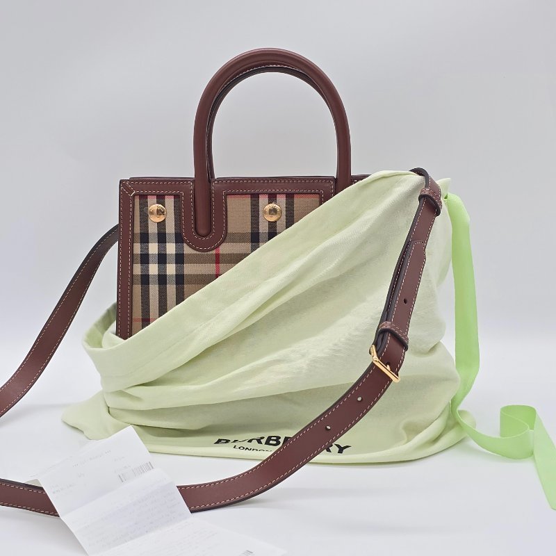 Burberry 巴寶莉 新款迷你 Vintage 格紋 雙提把 Title 手提包 肩背包-2