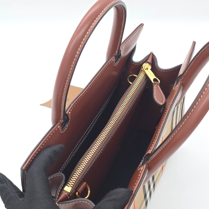 Burberry 巴寶莉 新款迷你 Vintage 格紋 雙提把 Title 手提包 肩背包-13