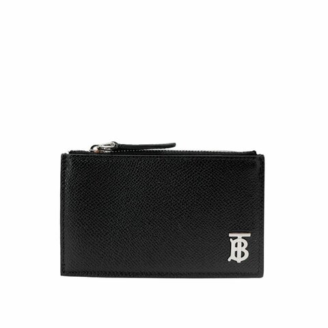 Burberry 展示品 TB銀logo拉鍊零錢卡片包(8062687-黑)