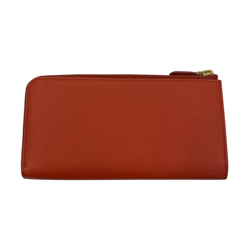 PRADA 普拉達 L型長夾 皮革 橘色 金扣-1