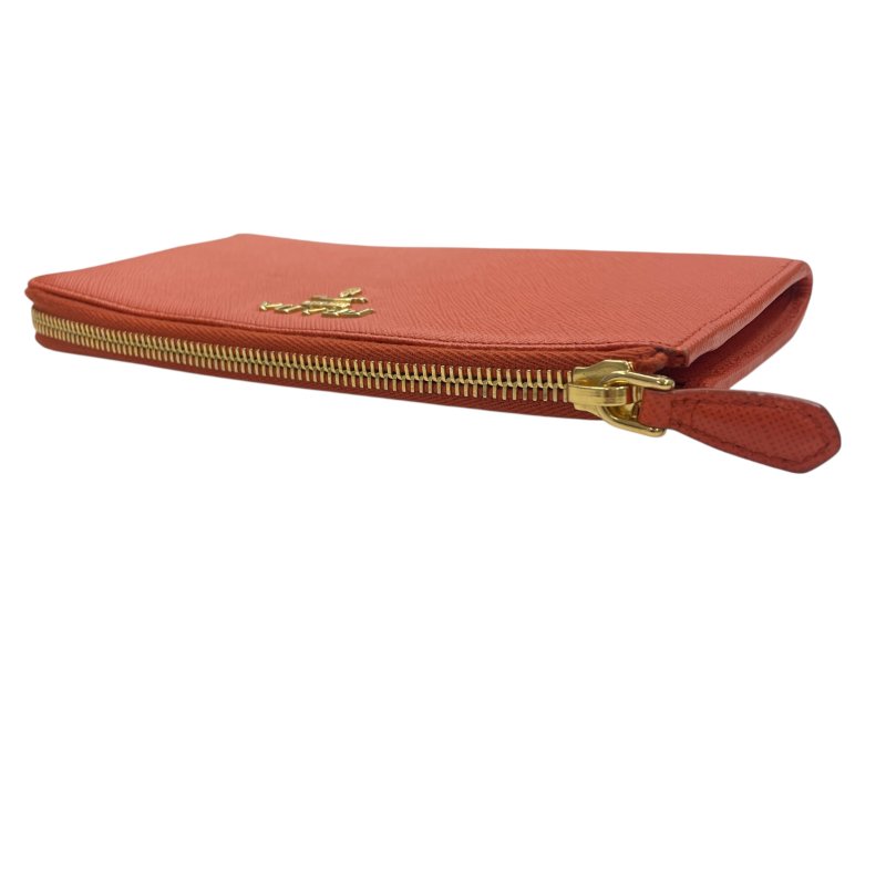 PRADA 普拉達 L型長夾 皮革 橘色 金扣-9