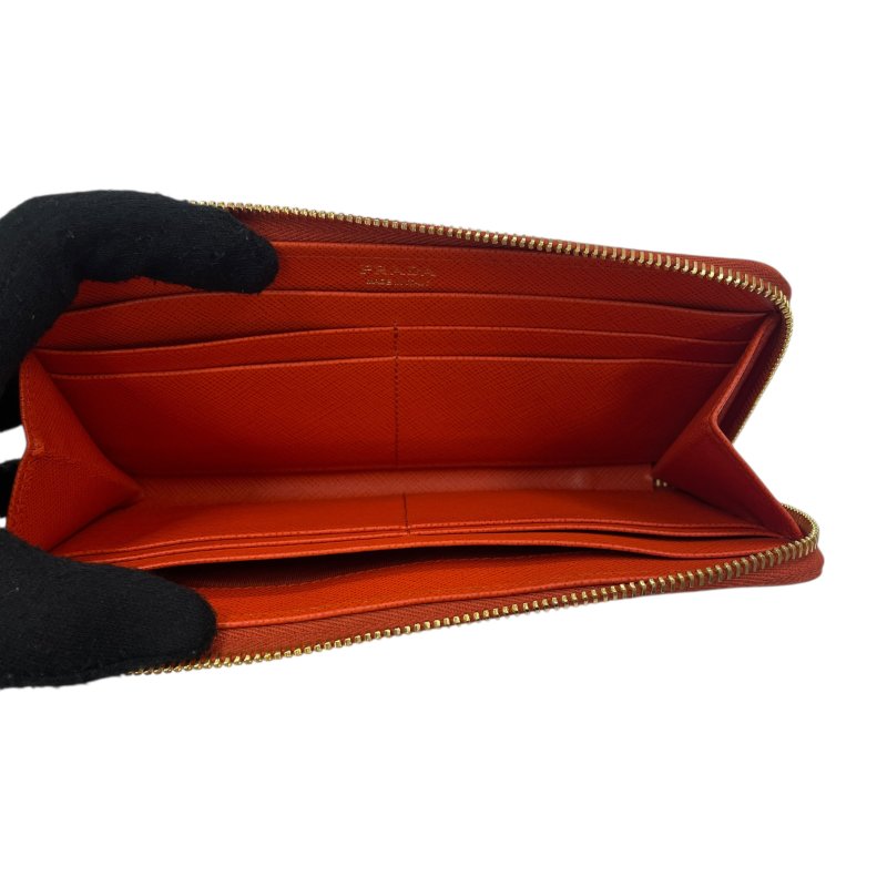 PRADA 普拉達 L型長夾 皮革 橘色 金扣-10