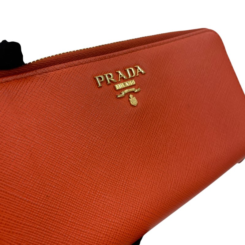 PRADA 普拉達 L型長夾 皮革 橘色 金扣-11
