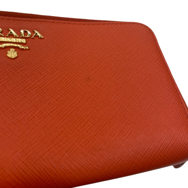 PRADA 普拉達 L型長夾 皮革 橘色 金扣-12