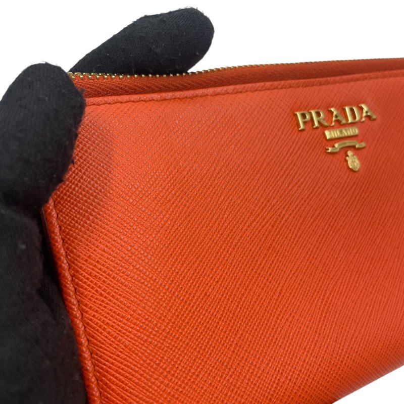 PRADA 普拉達 L型長夾 皮革 橘色 金扣-13