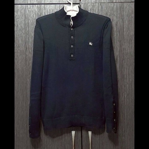 絕版BURBERRY 博柏利 BLACK LABEL 黑標 戰馬 男黑色立領長袖針織衫3號