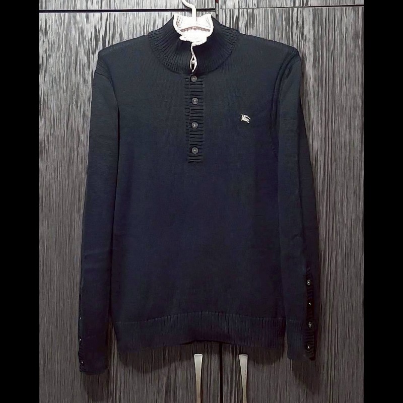 絕版BURBERRY 博柏利 BLACK LABEL 黑標 戰馬 男黑色立領長袖針織衫3號-0