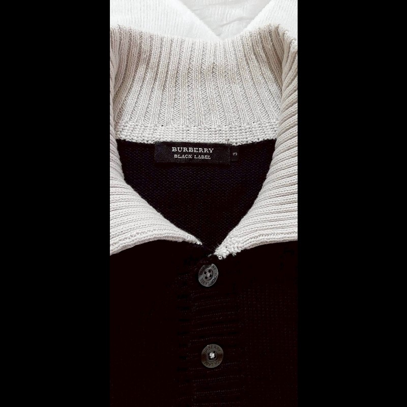 絕版BURBERRY 博柏利 BLACK LABEL 黑標 戰馬 男黑色立領長袖針織衫3號-6