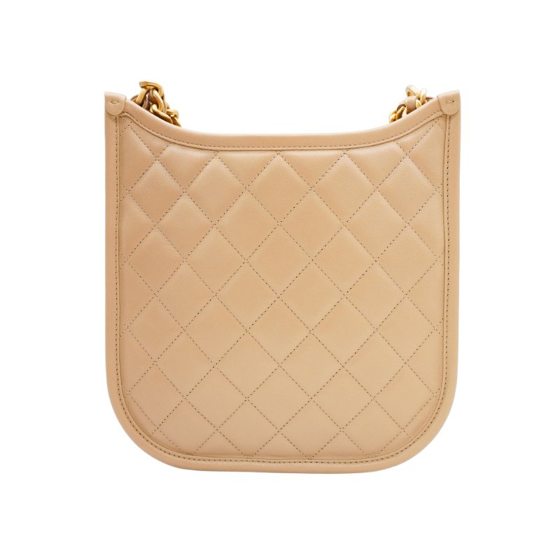 Chanel 展示品 菱格牛皮金鍊Hobo二用斜背包(AS4532-米)-2