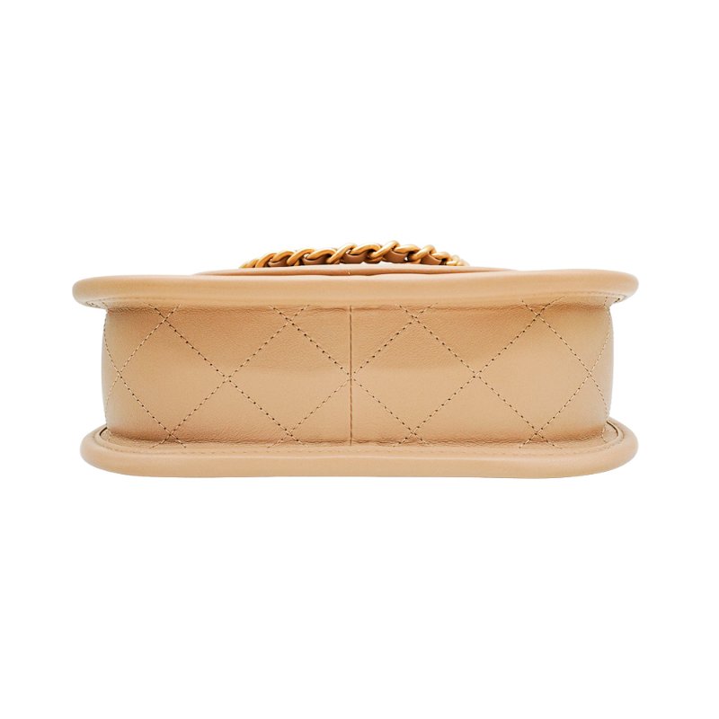 Chanel 展示品 菱格牛皮金鍊Hobo二用斜背包(AS4532-米)-3