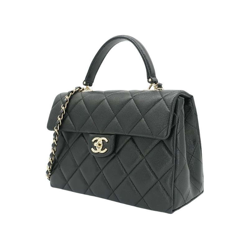 Chanel 展示品 Kelly 荔枝牛皮淡金釦手把口蓋包-大(AS4712-黑)-1