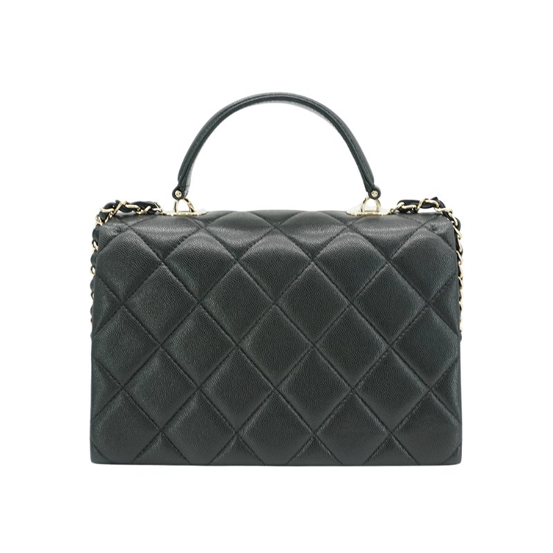 Chanel 展示品 Kelly 荔枝牛皮淡金釦手把口蓋包-大(AS4712-黑)-2