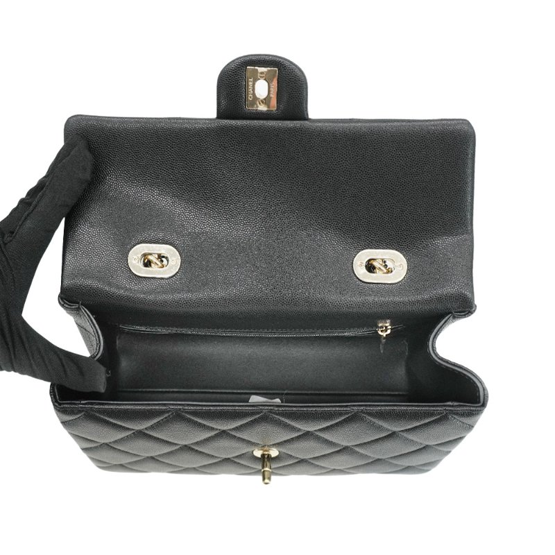 Chanel 展示品 Kelly 荔枝牛皮淡金釦手把口蓋包-大(AS4712-黑)-4