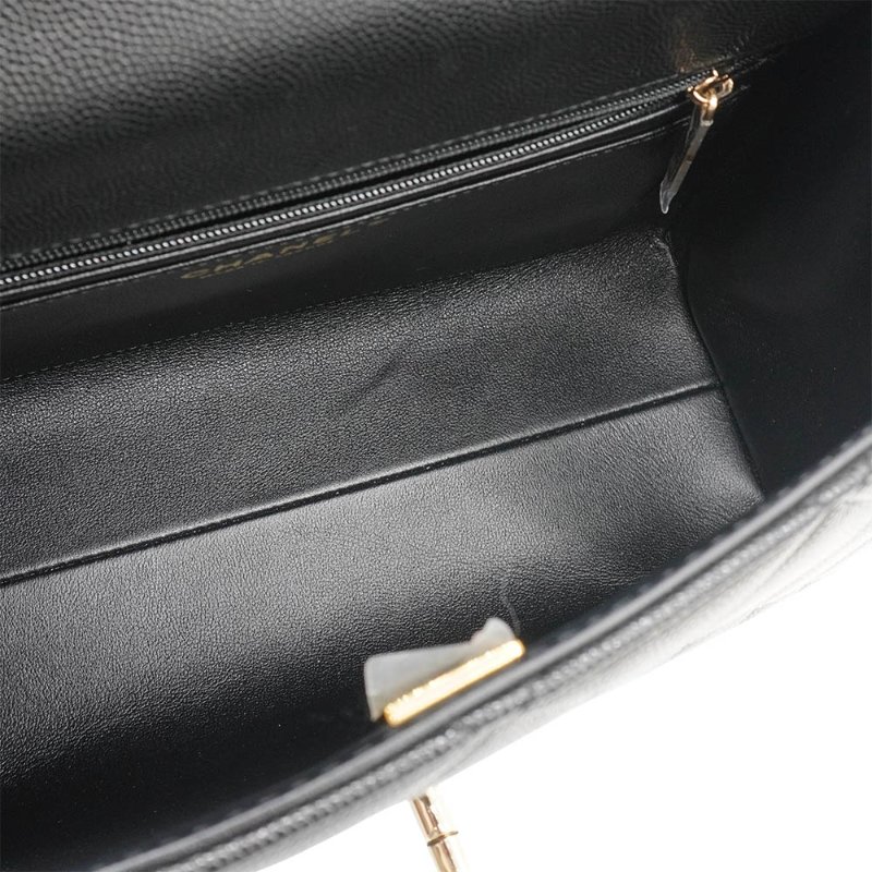 Chanel 展示品 Kelly 荔枝牛皮淡金釦手把口蓋包-大(AS4712-黑)-6