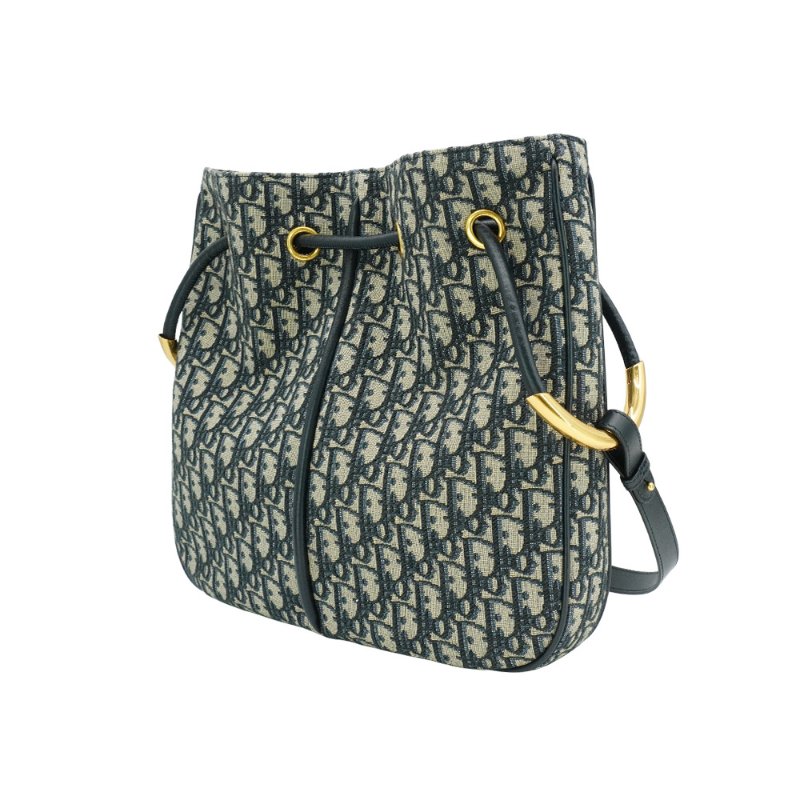 Dior Nolita 展示品 緹花布金屬手提斜背水桶包(藍)-1