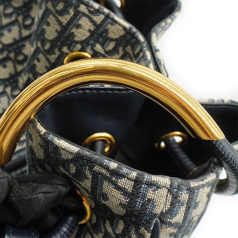 Dior Nolita 展示品 緹花布金屬手提斜背水桶包(藍)-7