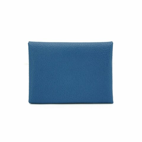 Hermes Calvi Duo 山羊皮雙層釦式零錢卡包(寶藍)