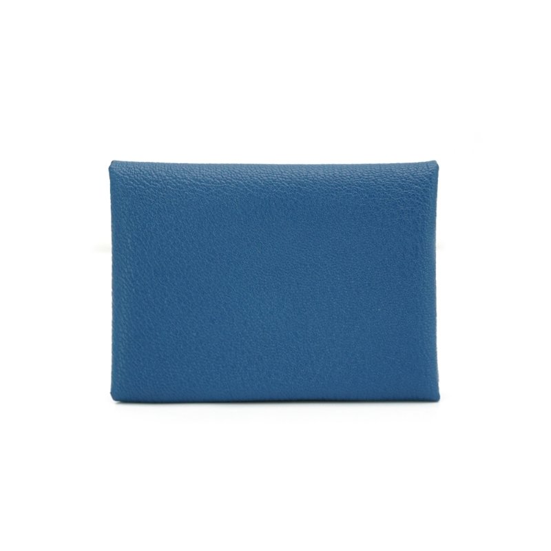 Hermes Calvi Duo 山羊皮雙層釦式零錢卡包(寶藍)-0