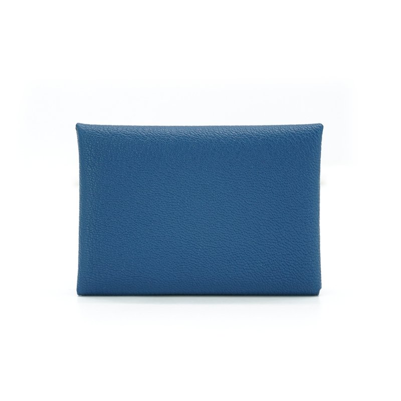 Hermes Calvi Duo 山羊皮雙層釦式零錢卡包(寶藍)-2
