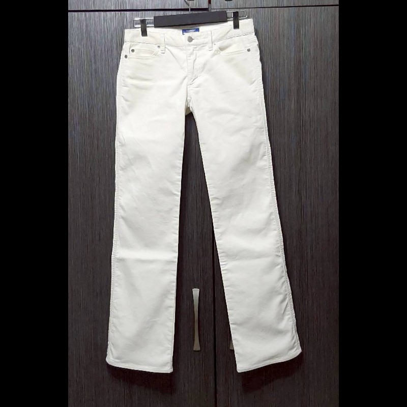 （日本製MIJ）絕版BURBERRY 博柏利 BLUE LABEL 藍標 女米白色燈芯絨喇叭褲38號-0