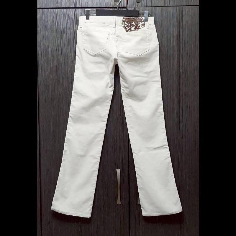 （日本製MIJ）絕版BURBERRY 博柏利 BLUE LABEL 藍標 女米白色燈芯絨喇叭褲38號-1