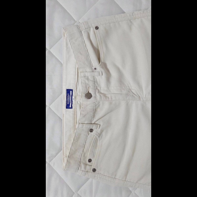 （日本製MIJ）絕版BURBERRY 博柏利 BLUE LABEL 藍標 女米白色燈芯絨喇叭褲38號-2