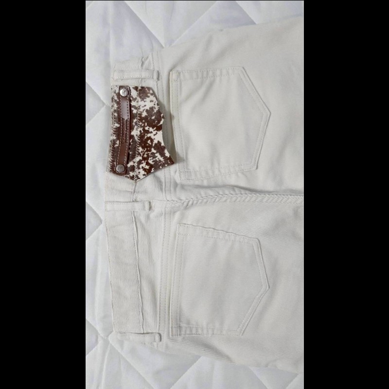 （日本製MIJ）絕版BURBERRY 博柏利 BLUE LABEL 藍標 女米白色燈芯絨喇叭褲38號-3