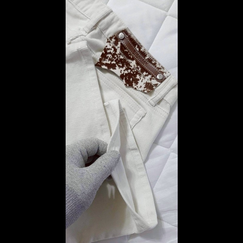 （日本製MIJ）絕版BURBERRY 博柏利 BLUE LABEL 藍標 女米白色燈芯絨喇叭褲38號-5