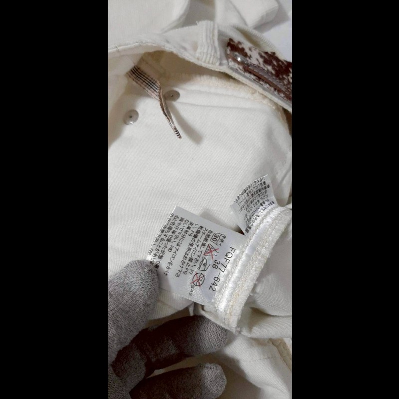 （日本製MIJ）絕版BURBERRY 博柏利 BLUE LABEL 藍標 女米白色燈芯絨喇叭褲38號-7