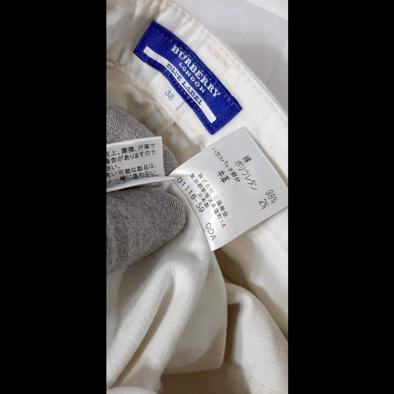 （日本製MIJ）絕版BURBERRY 博柏利 BLUE LABEL 藍標 女米白色燈芯絨喇叭褲38號-8