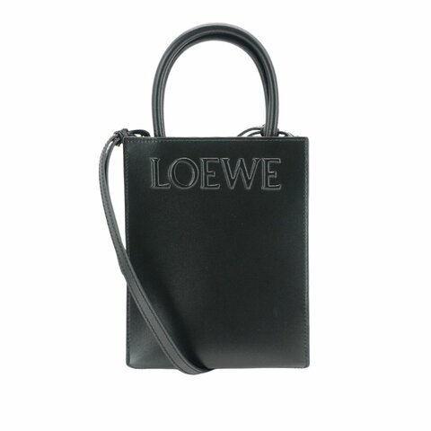Loewe 展示品 Standard A5 浮雕字母小牛皮二用托特包(黑)
