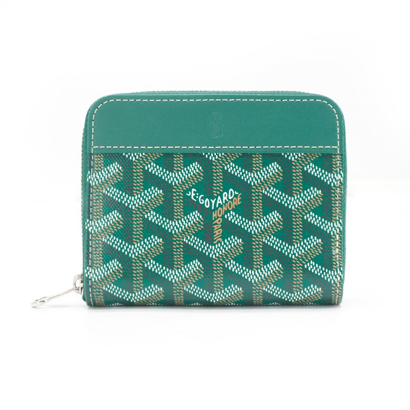 Goyard 展示品 Matignon PM 帆布拉鍊零錢包(綠)-0