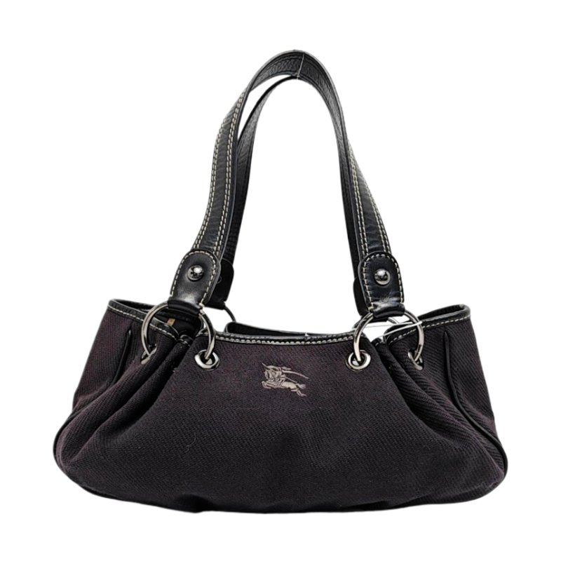 BURBERRY黑色織物手提包銀色五金-0