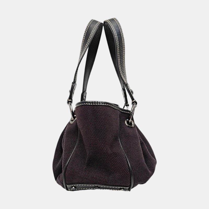 BURBERRY黑色織物手提包銀色五金-3