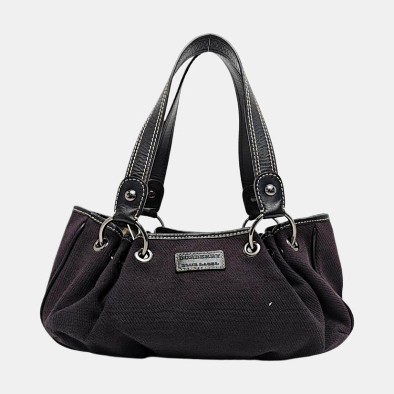 BURBERRY黑色織物手提包銀色五金-4