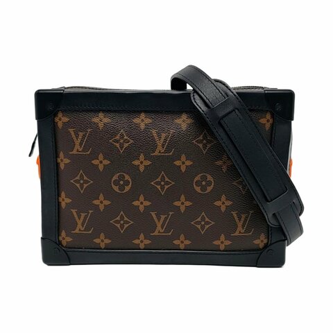 LOUIS VUITTON SOFT TRUNK 棕色塗層帆布老花單肩包手提包斜挎包黑色五金可拆卸肩帶