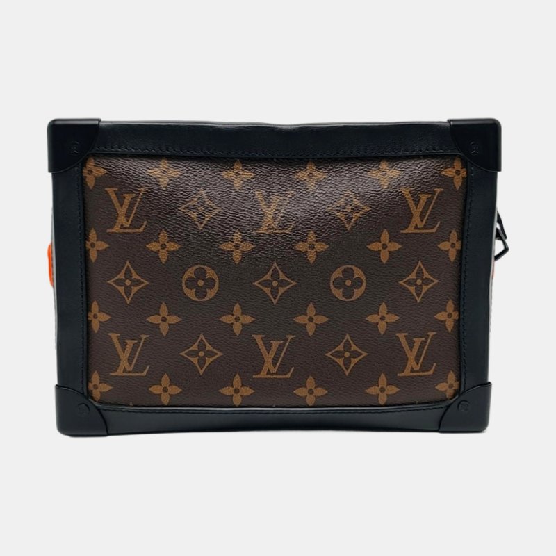 LOUIS VUITTON SOFT TRUNK 棕色塗層帆布老花單肩包手提包斜挎包黑色五金可拆卸肩帶-4