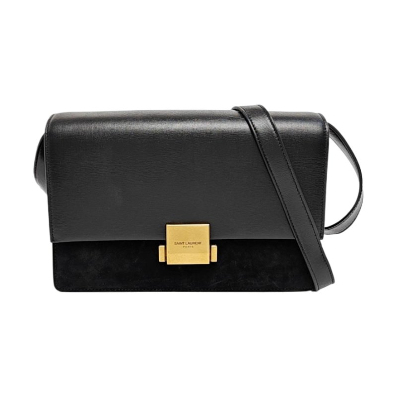 YSL BELLECHASSE中號黑色牛皮單肩包金色五金可拆卸肩帶-0