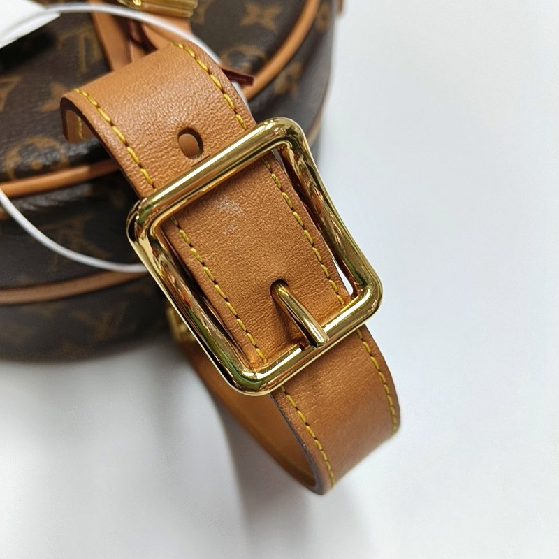 LOUIS VUITTON BOITE CHAPEAU 小號棕色塗層帆布老花圓餅包單肩包手提包斜挎包金色五金可拆卸肩帶-8