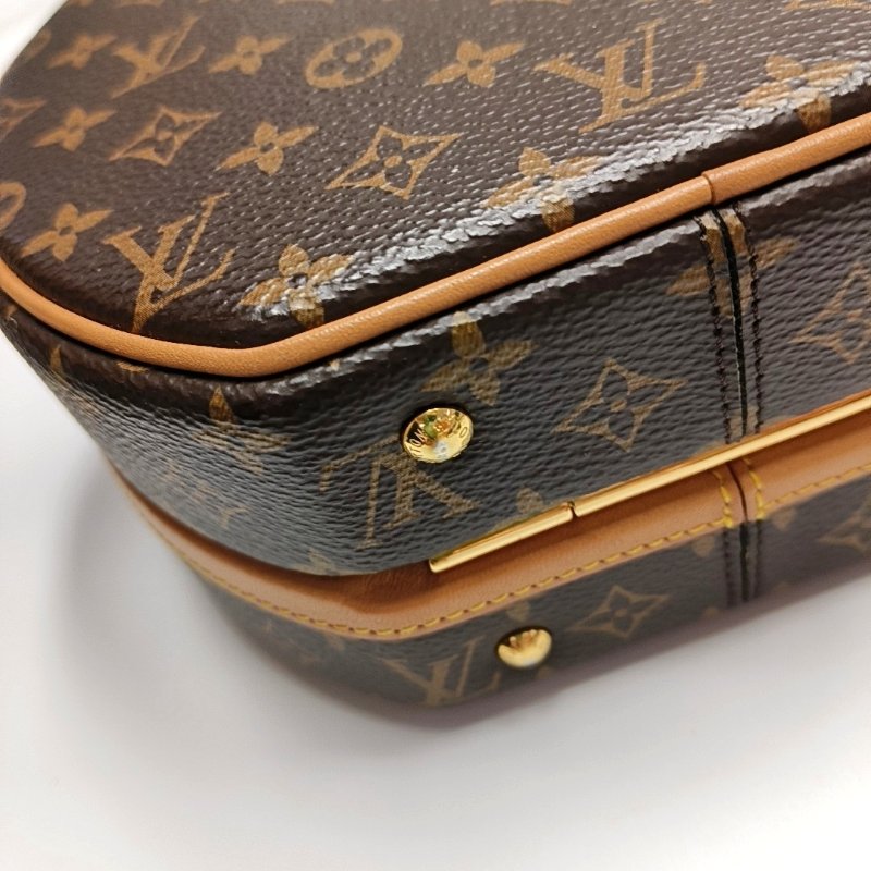 LOUIS VUITTON BOITE CHAPEAU 小號棕色塗層帆布老花圓餅包單肩包手提包斜挎包金色五金可拆卸肩帶-9