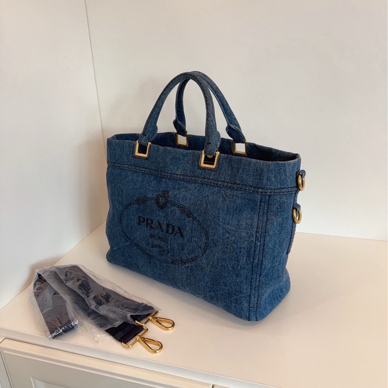 【98新🆕】Prada  牛仔丹寧手提沙灘包 2way tote 手提包 單肩包-3